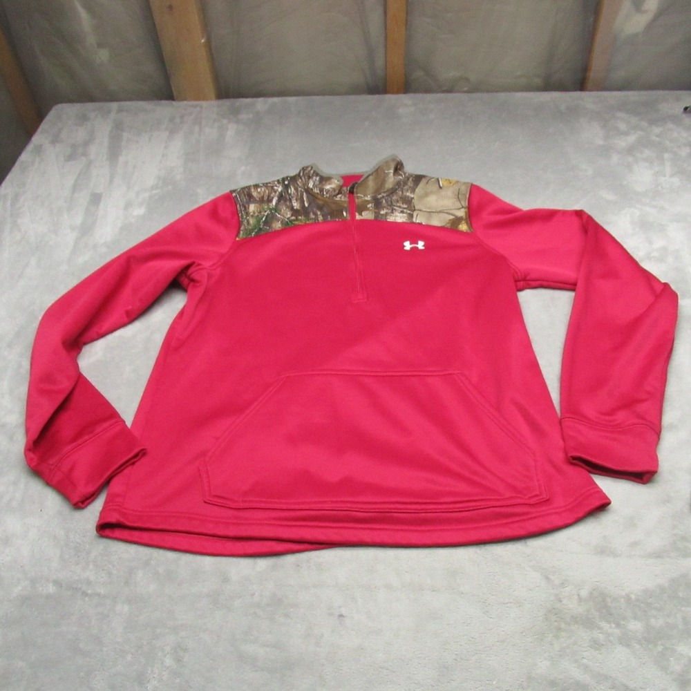 Under Armour Caliber Sweatshirt Women Large Pink Realtree Camo Pullover 1/4‎ Zip
